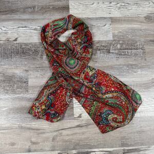 Vintage 90s Red Silk Paisley Scarf Boho Italian Summer Statement Wrap
